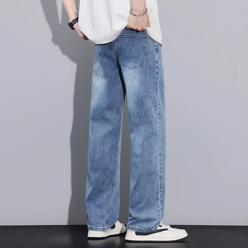 New Arrival American Vintage Wide Leg Elastic Denim Pants for Men