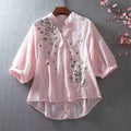Literary Cotton Shirts For Women Embroidery Flowers Woman Blouses