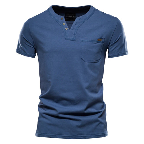 2021 Summer Top Quality Cotton T Shirt Men Solid Color Design V-neck