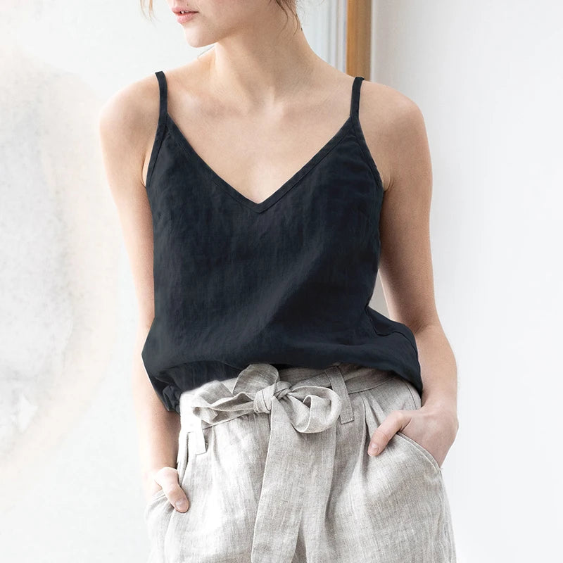Vintage Cotton Linen Women's Summer Tank Top Sleeveless Harajuku Basic