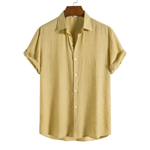 100% Cotton Linen Shirt Men Summer Short Sleeve Male T-shirts