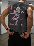 Men's Summer Leisure Sports Fitness Wide Dragon and Letter Pattern