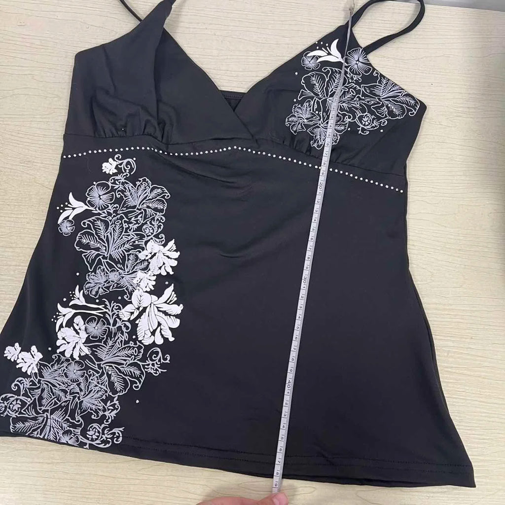 Y2K Vintage Black Suspender Tops Women Harajuku Flower Graphic Print