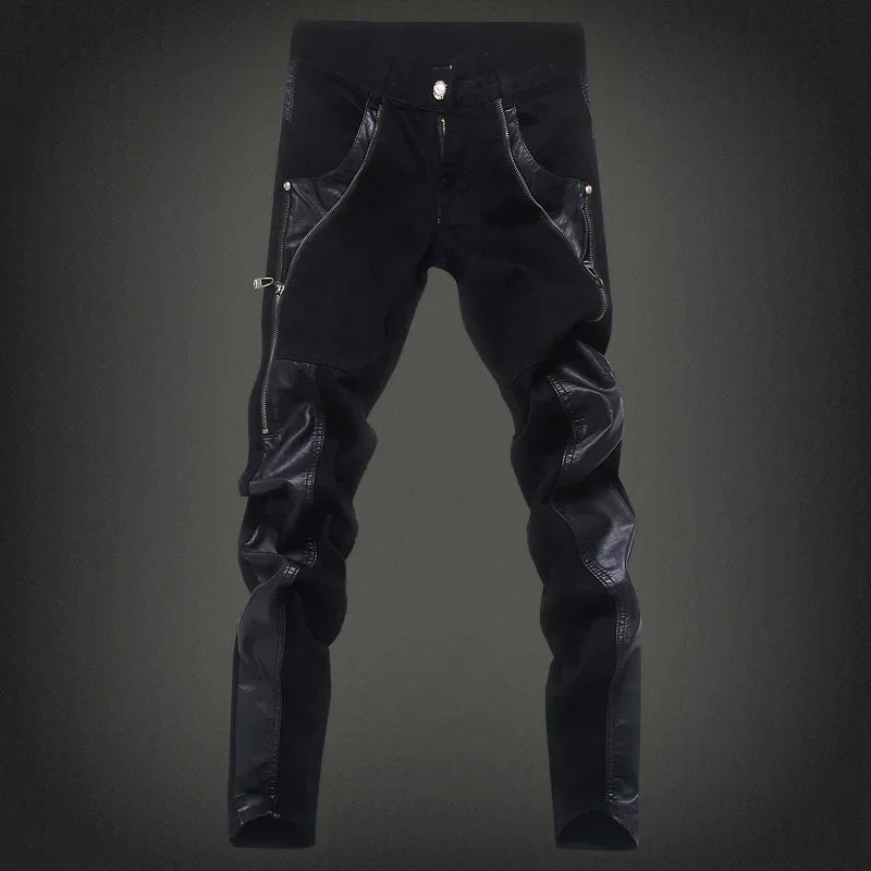 YASUGUOJI New 2024 Punk Style Fashion Slim Fit Pu Leather Patchwork