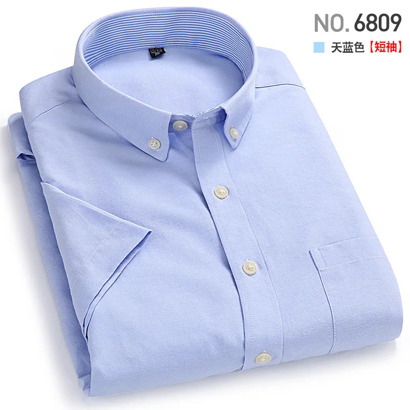 Men's Short-Sleeved Shirt, Summer Casual, Oxford Fabric, Solid Color,
