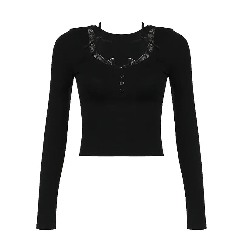 Solid Bow Stitching Square Collar T-shirt Korean Fashion Women's