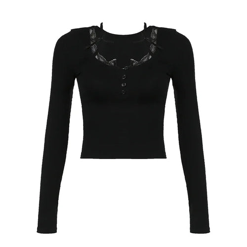 Solid Bow Stitching Square Collar T-shirt Korean Fashion Women's