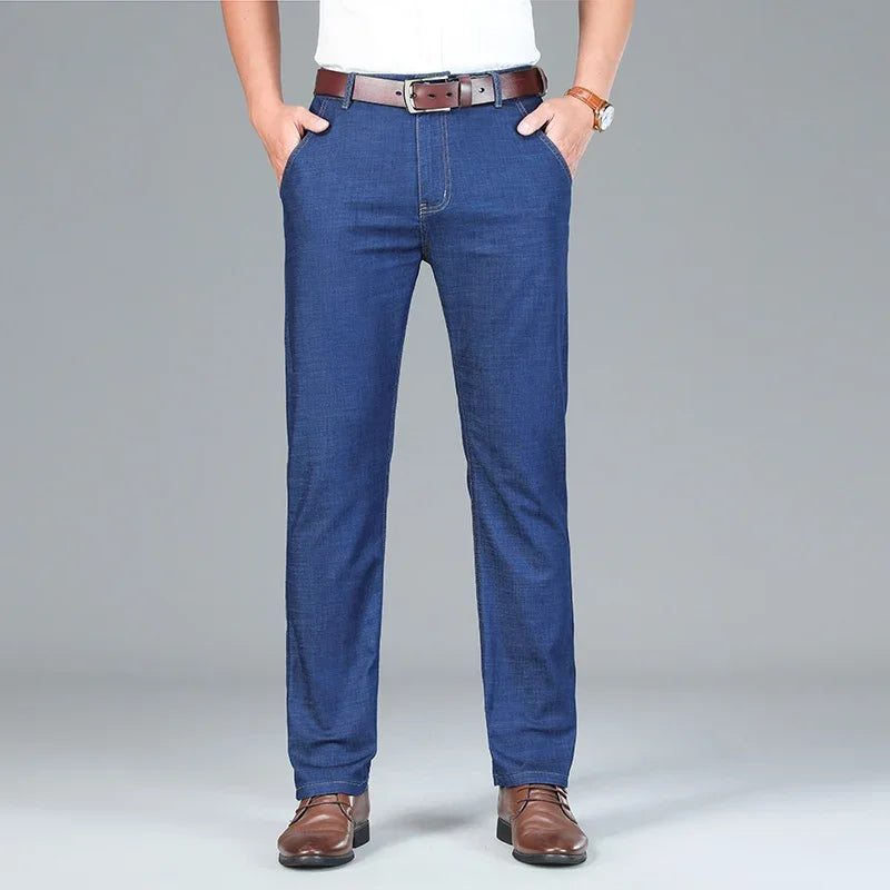 Men's Ice Silk Jeans Summer New Lyocell Thin Business Casual Denim