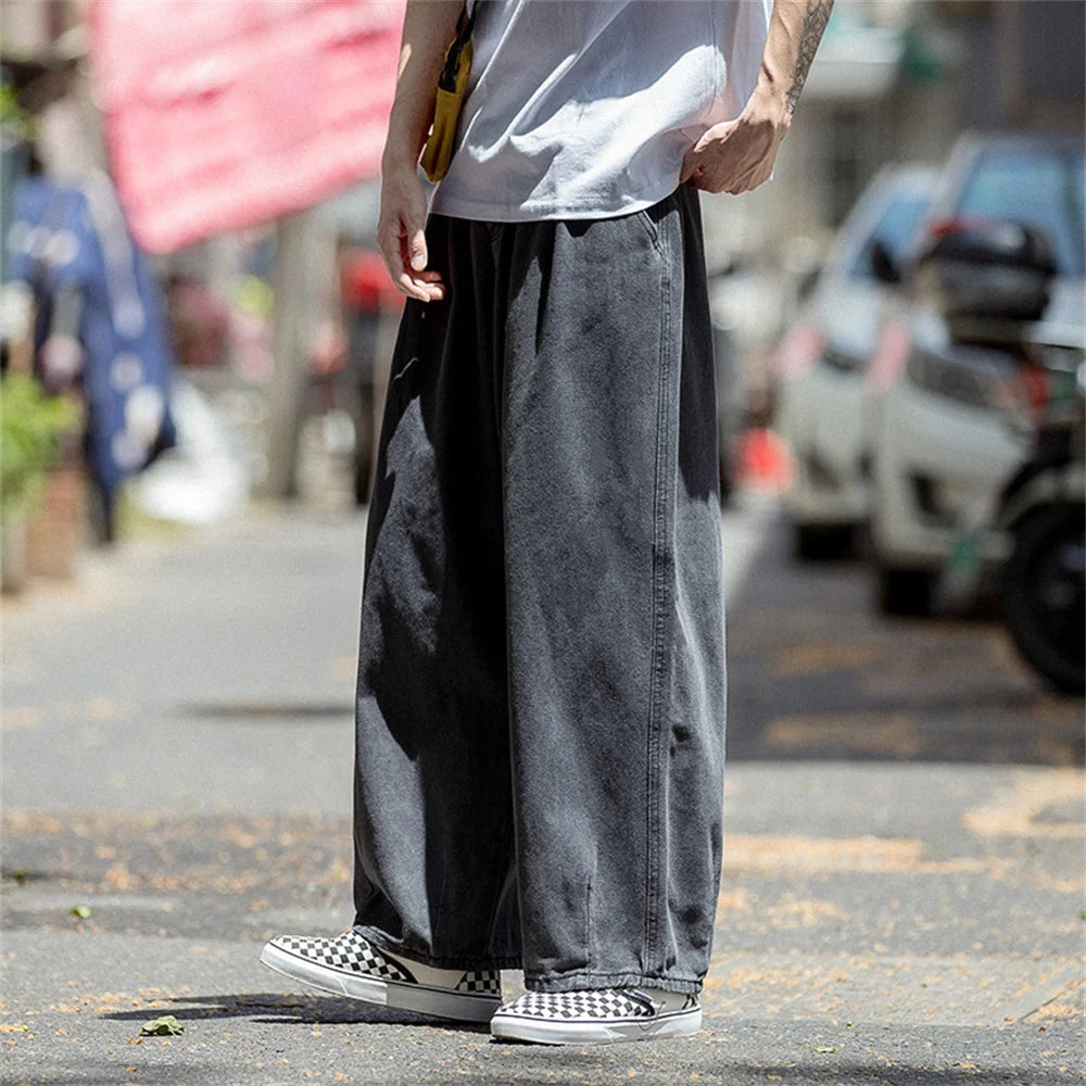 Men Jeans Wide Leg Denim Cargo jean pants Loose Straight Baggy Men's
