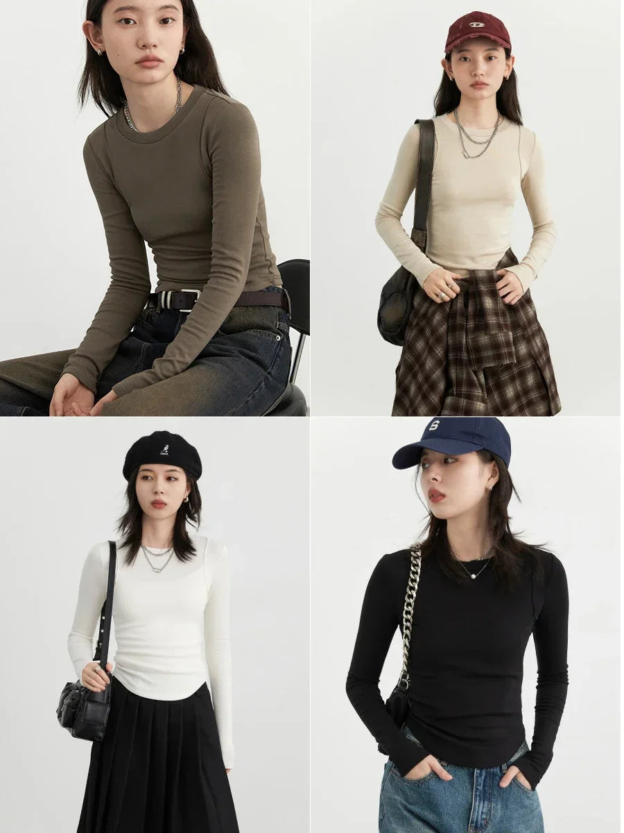 CHIC VEN Women T-Shirts Solid New Basic Heating Cashmere Round Neck