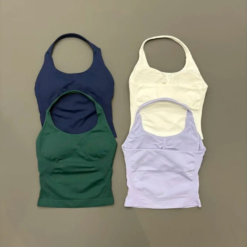 Sports Halter Top Women Seamless Yoga Breathable Elastic Tank Vest