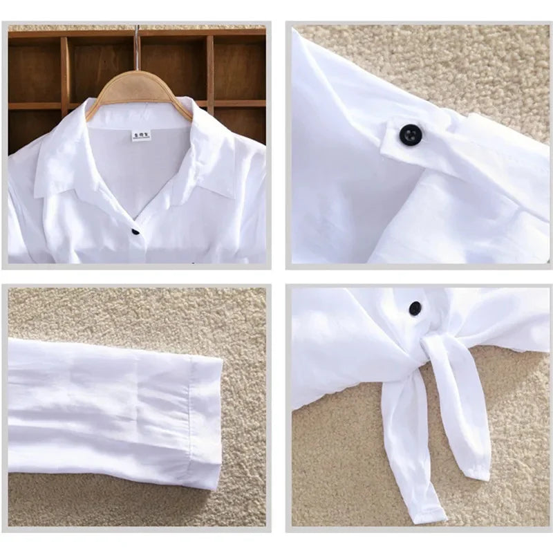 Women Spring Summer Casual Blouses Shirts Lady Long Sleeve Turn-down