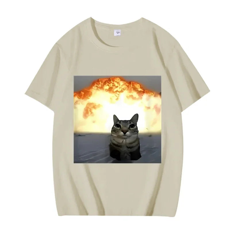 Whimsical Cat Explosion Graphic T Shirt Women Funny Short Sleeve