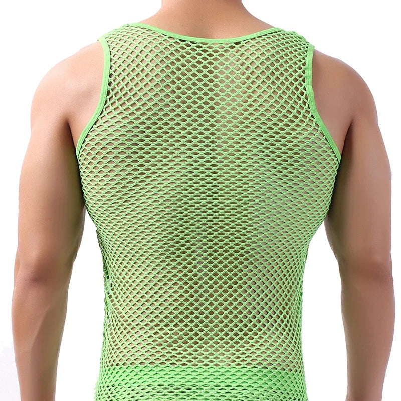 Fashion Tank Tops For Men Hollow Out Undershirt Mesh Breathable