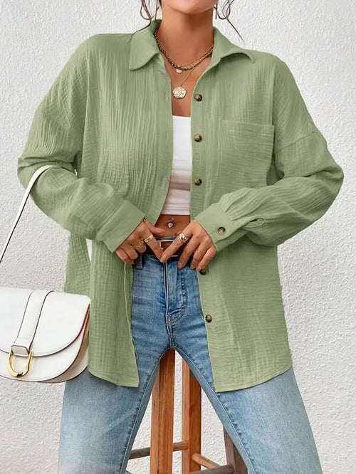 100% Cotton Gauze Muslin Women Shirts Casual Turn Down Collar Long