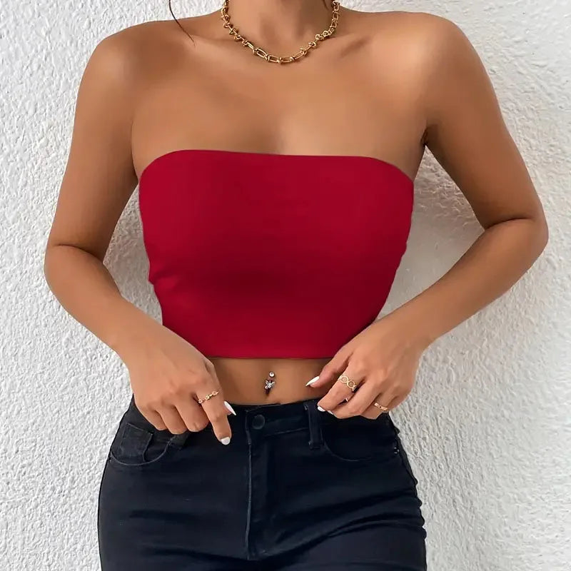 Women Seamless Ice Silk Crop Tops Sexy Gathering Strapless Non-Slip