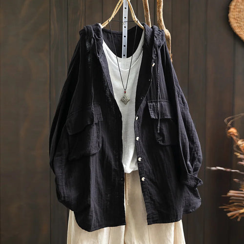 100% Cotton yarn hoodies for women summer Japan style hooded short