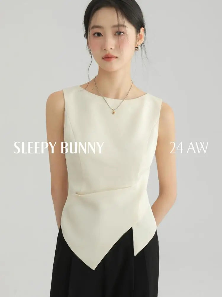 Women Asymmetrical Off-Shoulder Sleeveless Top Chic Minimalist
