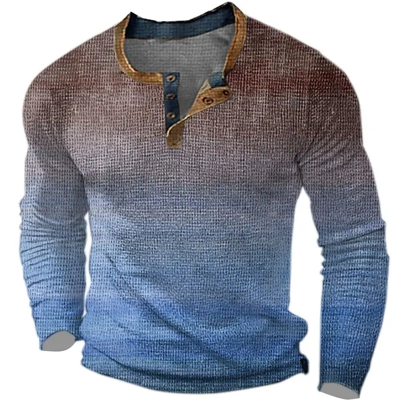 Henley 2026 Men's 3D Printed Retro Fashionable Street Clothing, Button