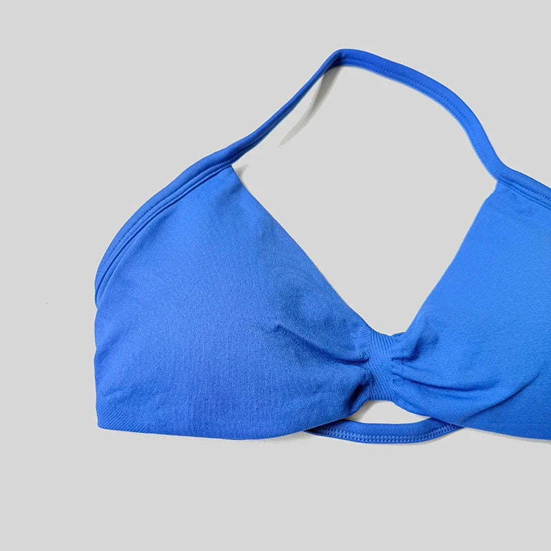 Women Halter Sports Bra Push Up Strappy Sexy Open Back Gym Crop Top