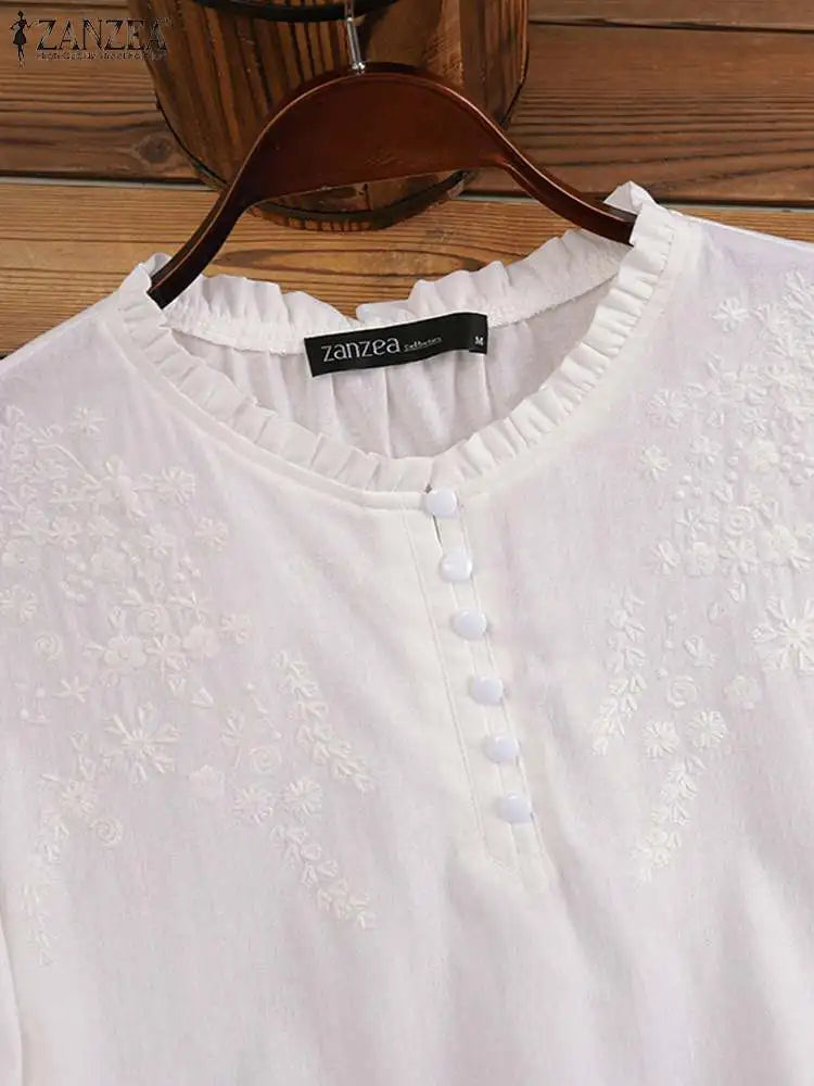 ZANZEA Summer Vintage Shirts Elegant OL Work Blouse Women 3/4 O Neck