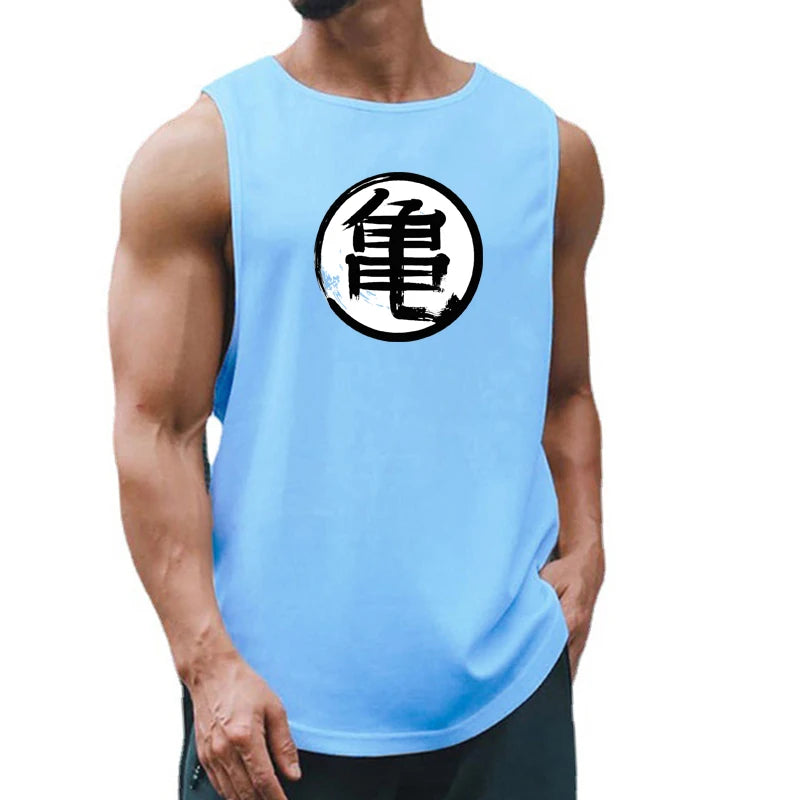 Summer Japanese Anime Turtle Script Printed Mens Gym Clothing Fitness