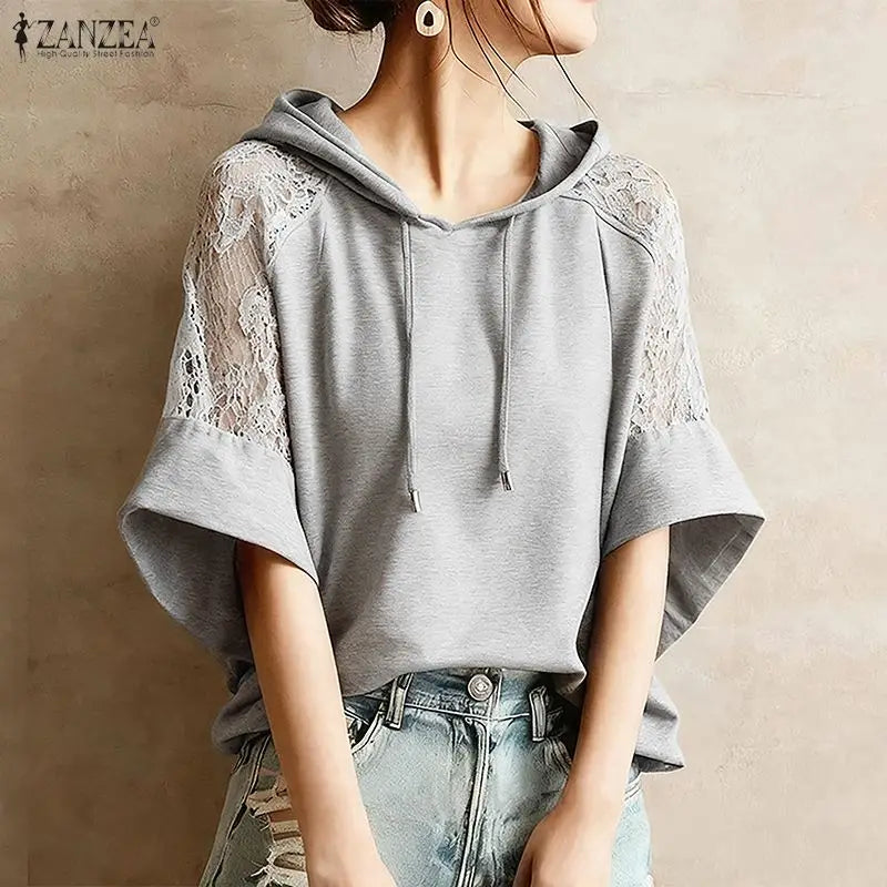 ZANZEA Women Blouse Lace Patchwork Tops Tunic 2026 Summer Half Sleeve