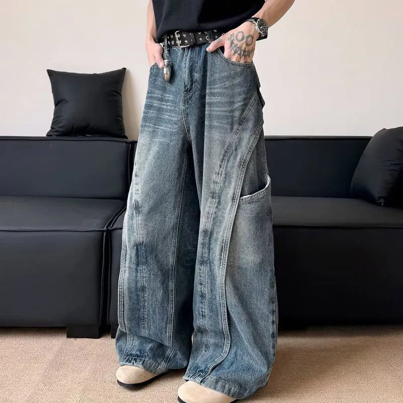 Korean Retro Jeans Men'S Curved Knife Pants Design Sense Vintage