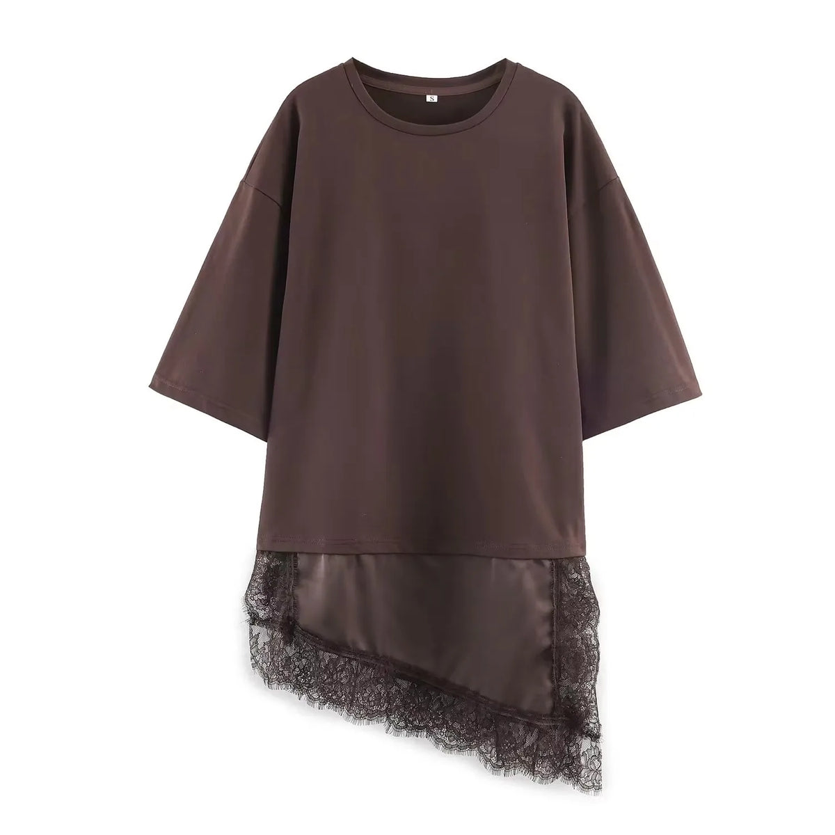 Willshela Women Fashion Solid Lace Patchwork Asymmetrical Shirt