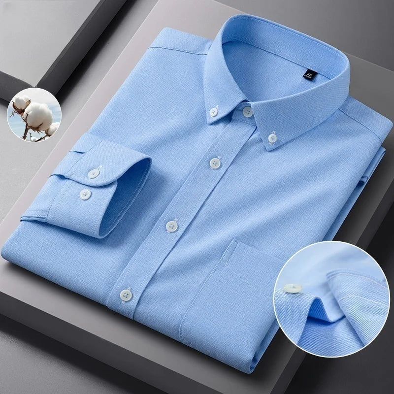 100%Cotton Men's Oxford Shirt Long Sleeved For Male Comfort Breathable