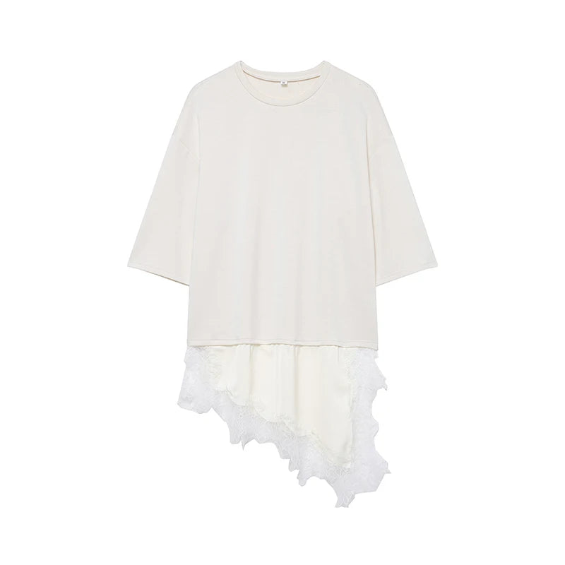 Willshela Women Fashion Solid Lace Patchwork Asymmetrical Shirt