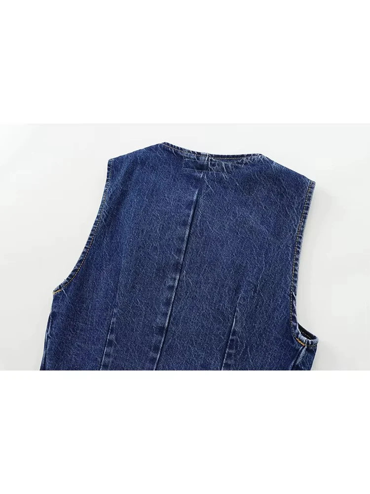 2026 Women's Short Vest Autumn Fashion Blue Denim Vest Top Lady Casual