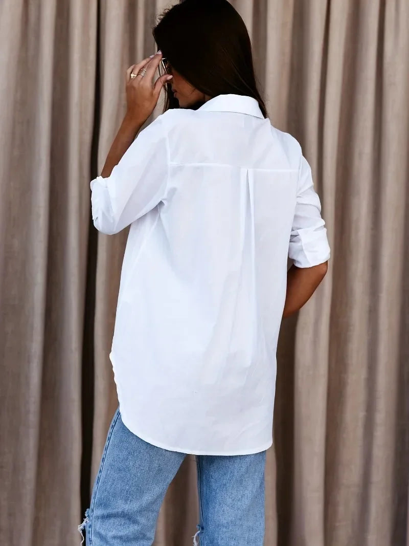 Plus Size 1XL-8XL Women's Long Sleeved V-neck Button Up Shirt Casual