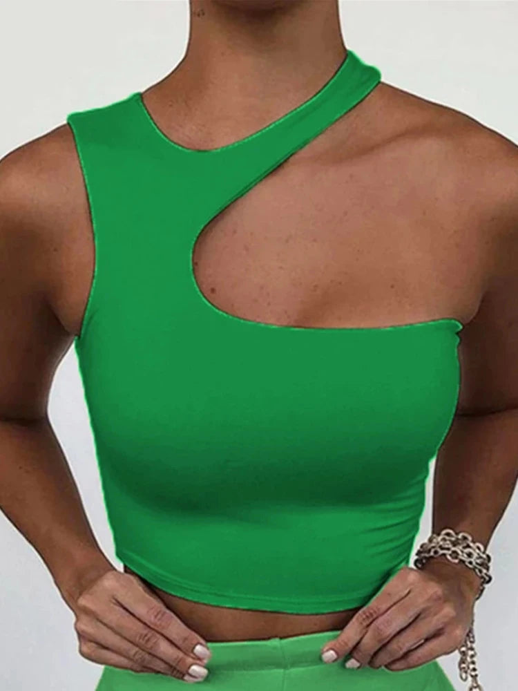 Cut Out Sexy Crop Off Shoulder Solid Skinny Sport Short Tops Women