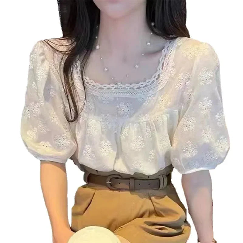 2024 Summer New Fashion Chiffon Blouse Women Short Sleeve Women's