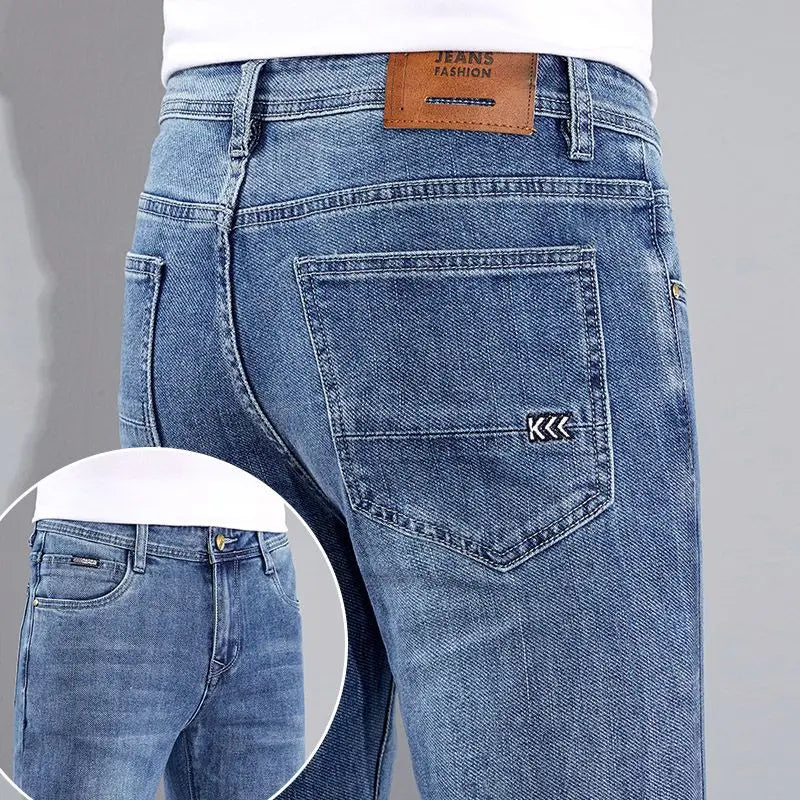 Autumn Winter New Men's Micro Elastic Straight Leg Denim Pants with