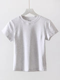 Basic T Shirts Women Cotton Slim Fit White Tops Summer Black Tees Crew