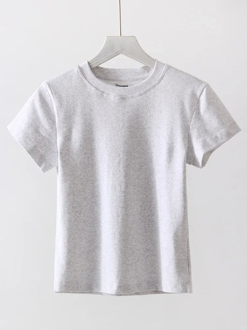 Basic T Shirts Women Cotton Slim Fit White Tops Summer Black Tees Crew