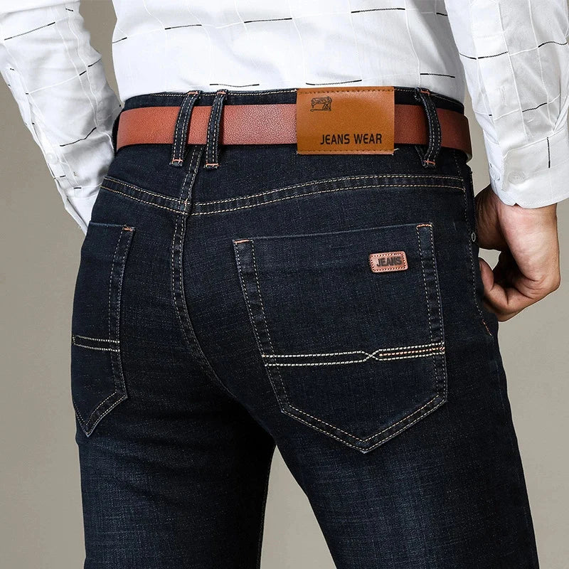 Autumn Winter Classic Men's Stretch Jeans Business Casual Cotton Denim