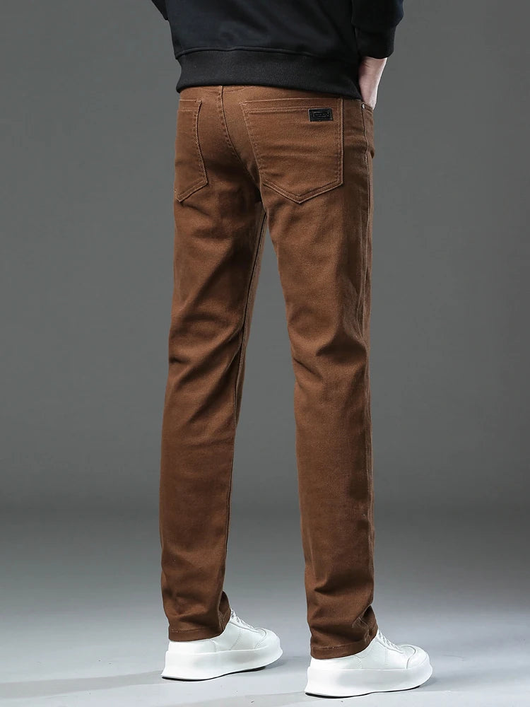 Men’s Korean Style Slim Straight Jeans Spring Cotton Stretch Denim