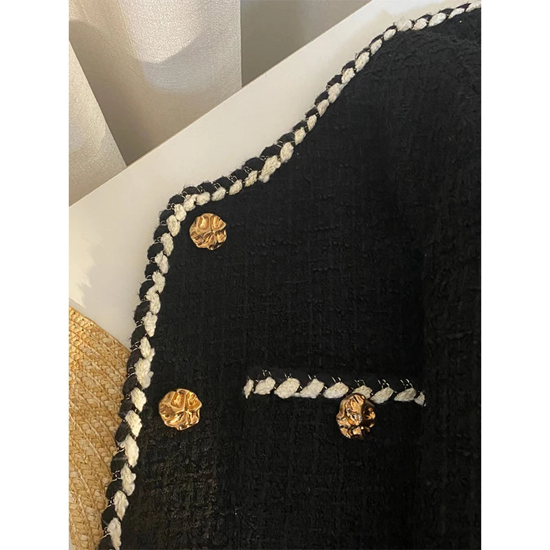 MEXZT Vintage Tweed Jacket Women Elegant Cropped Quilted Coat Commute