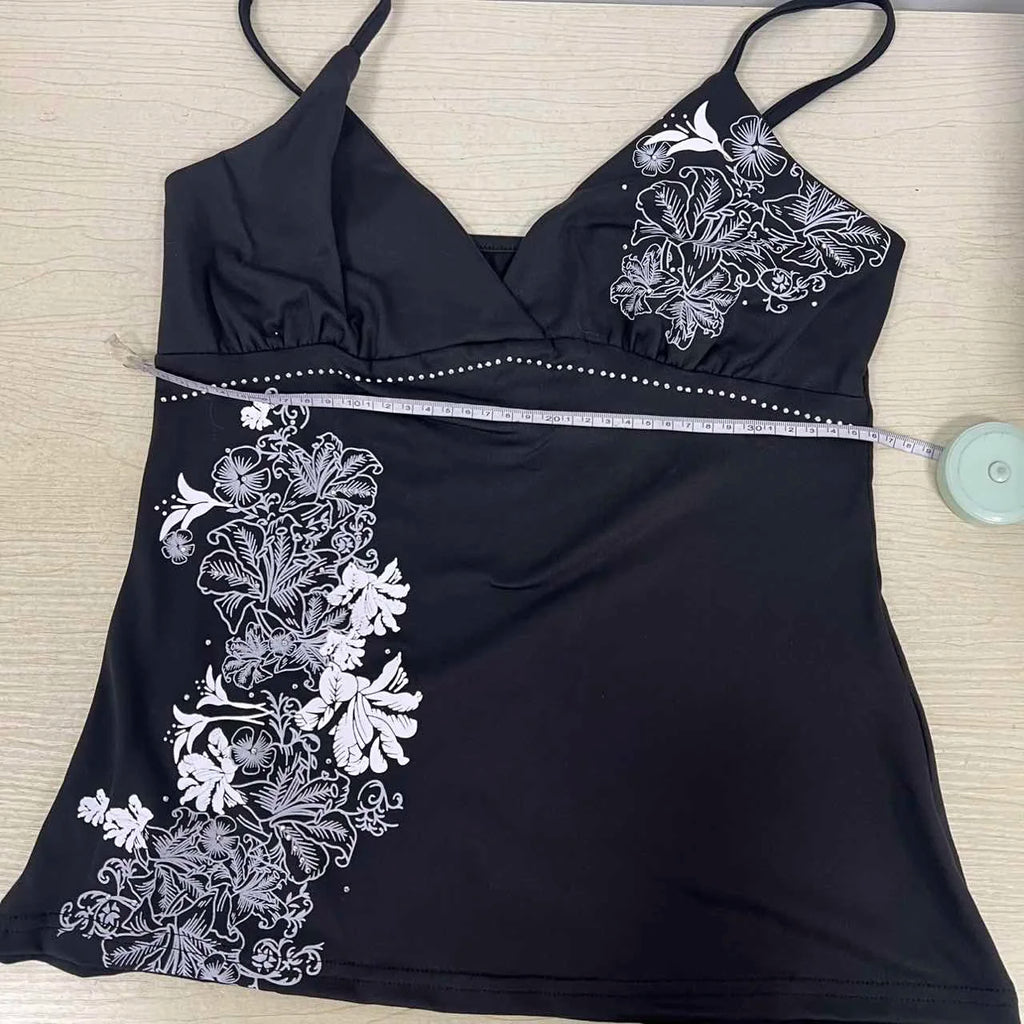 Y2K Vintage Black Suspender Tops Women Harajuku Flower Graphic Print
