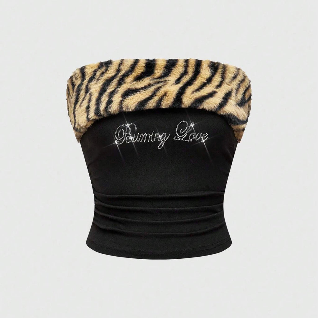 New rhinestone leopard print crop top slim fit sexy hot girl y2k