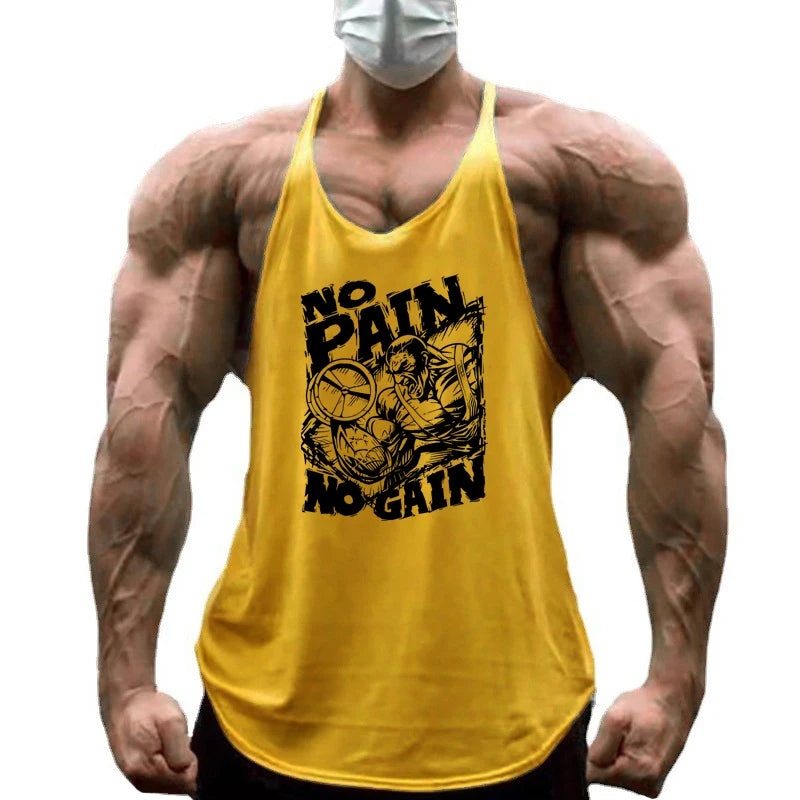 NO PAIN NO GAIN Print Gym Fitness T-Shirt Mens Bodybuilding Sport