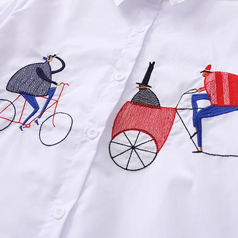 2024 New White Shirt Casual Button Up Turn Down Collar Female Blouse