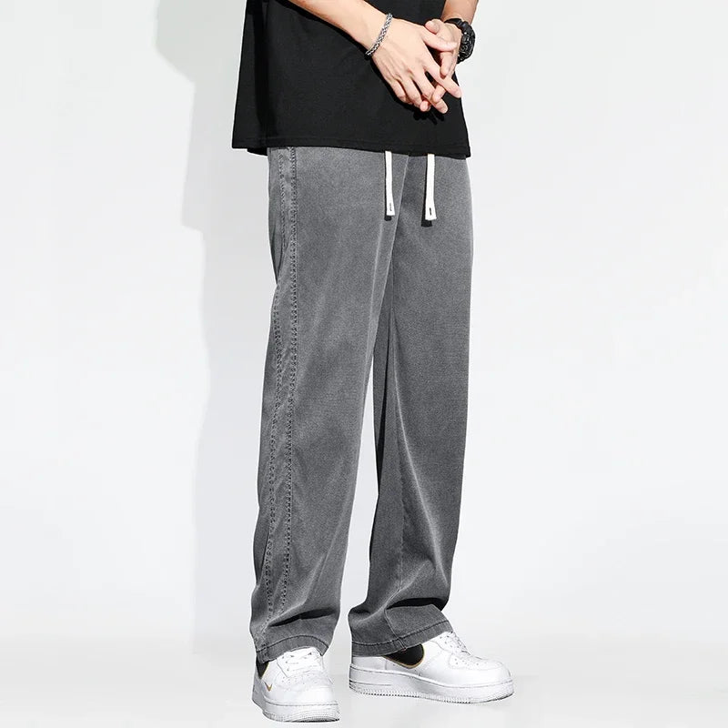 Summer Thin Loose Wide-leg Men Jeans Soft Lyocell Elastic Fashion
