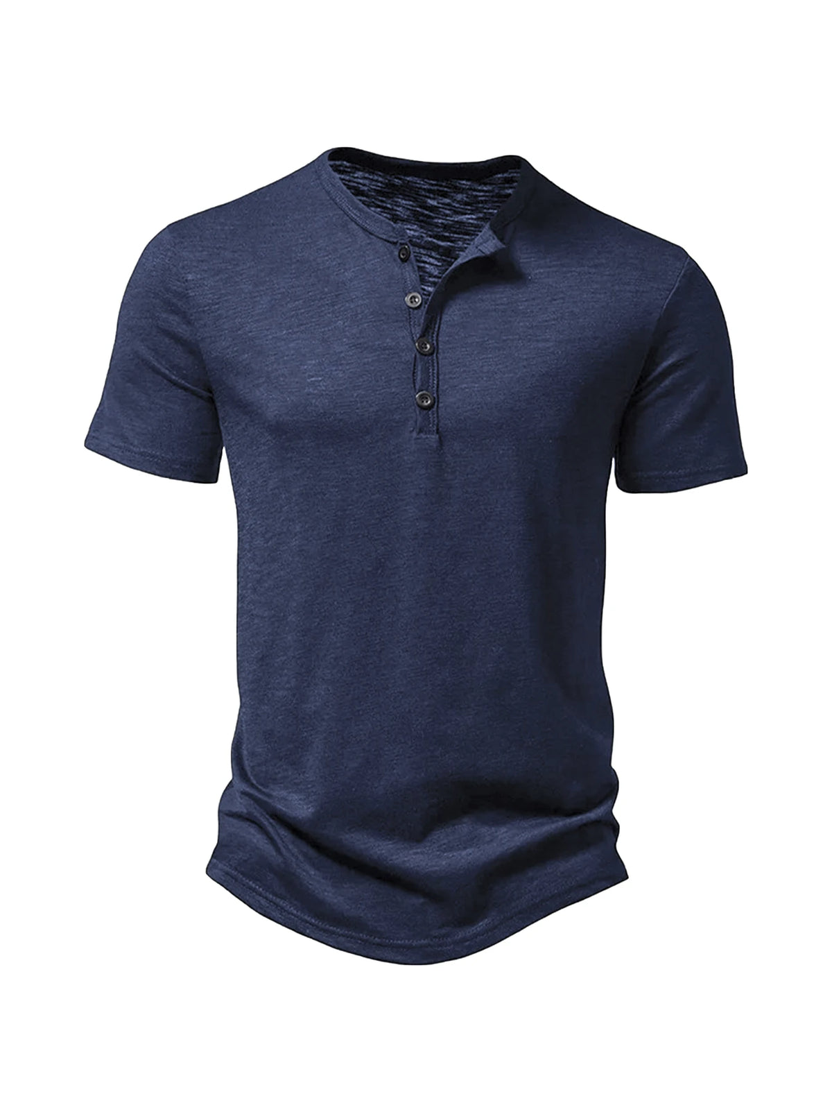 Henley Collar Summer Men's Casual Solid Color O-Neck Short Sleeve Men