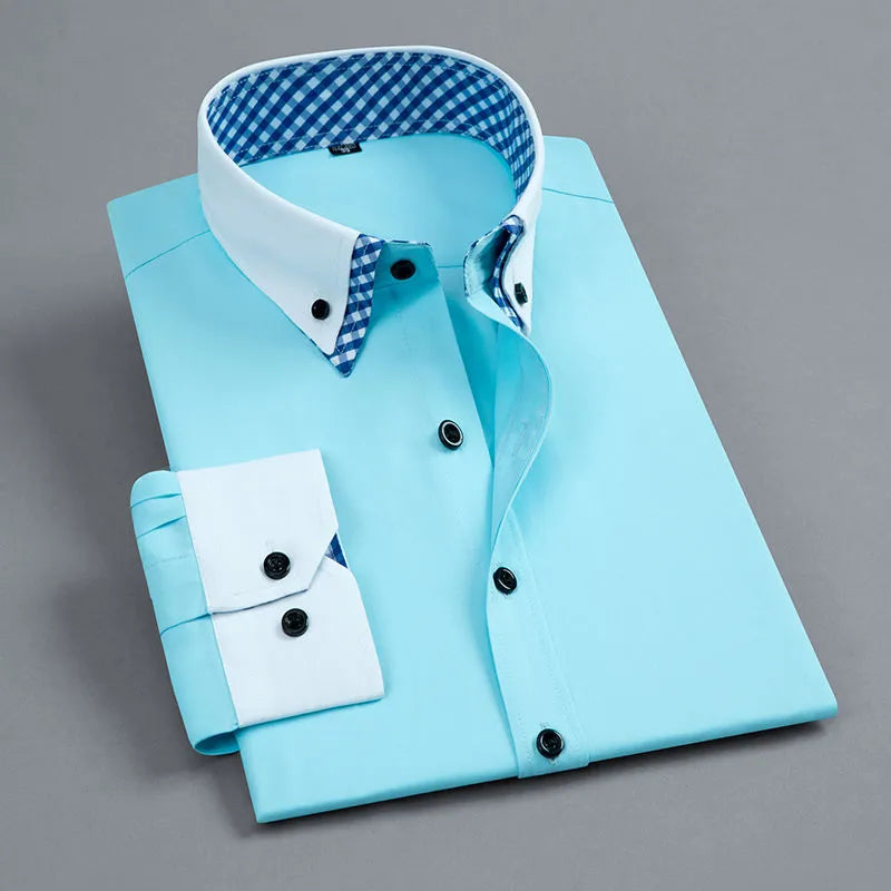 Men's Long Sleeve Dress Shirt Non Iron Double Layer Business Formal