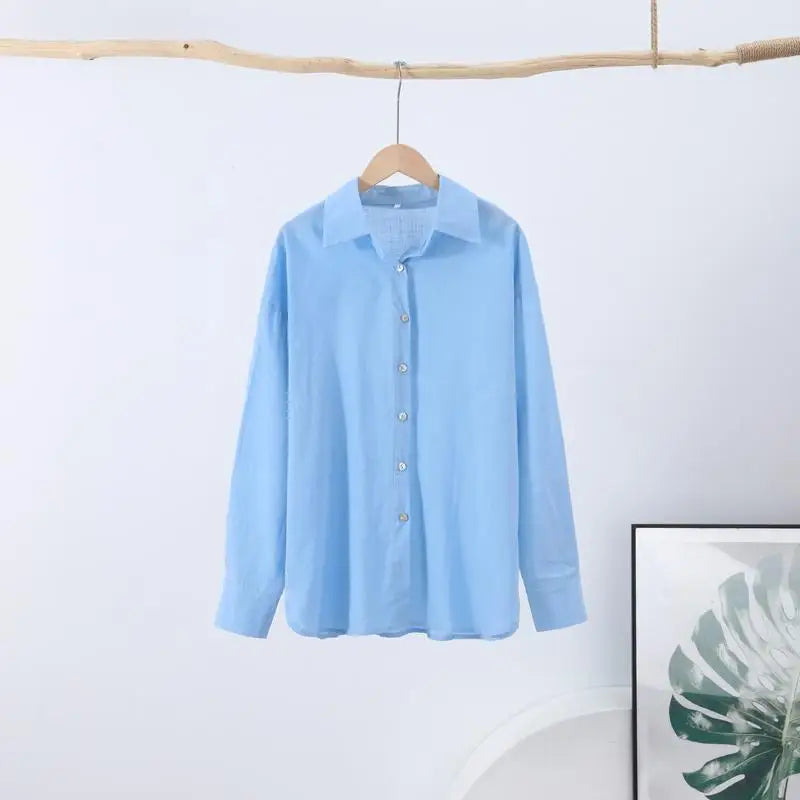 Women Fashion Loose Shirt Spring Summer Cotton Linen Blouse Elegant