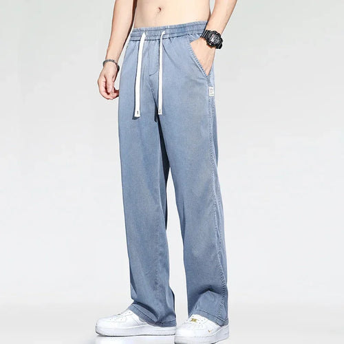 Summer Thin Loose Wide-leg Men Jeans Soft Lyocell Elastic Fashion